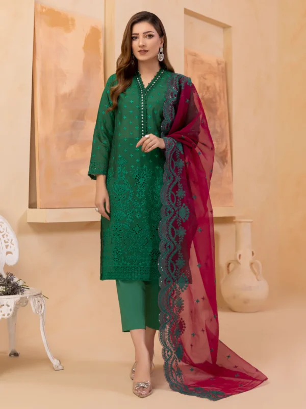 3 Piece Net Suit-Embroidered (Unstitched) - Image 2